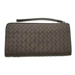 Bottega Veneta beige long lambskin brown zipper intrecciato L wallet